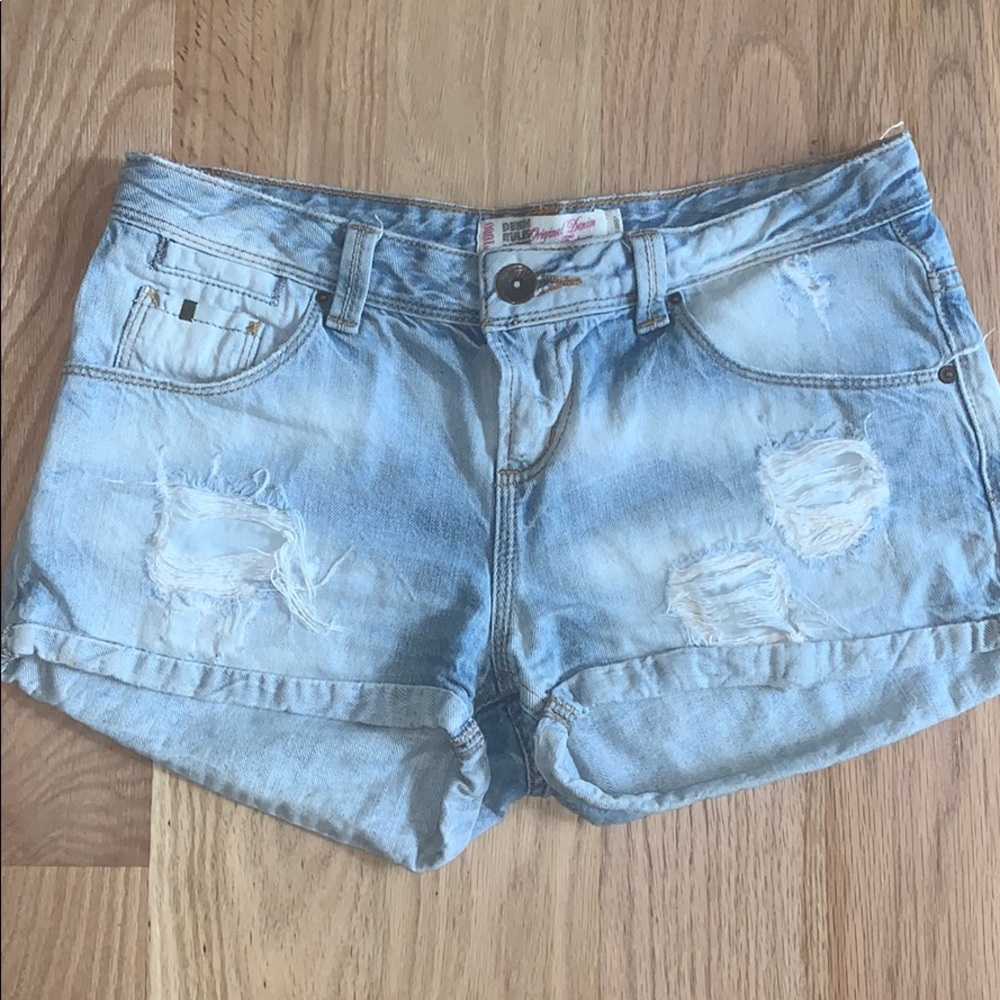 Zara TRF Denim Rules Denim Distressed Shorts